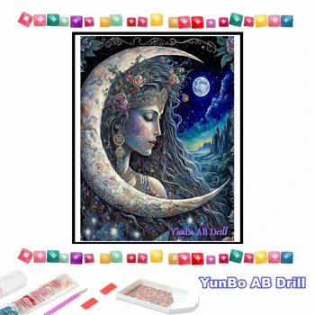 Moon Goddess 5D DIY AB Drills Алмазная художественная живопись, Вышивка, Фантазийные женские пейзажи, вышивка крестом, Мозаика из горного хрусталя, Домашний декор