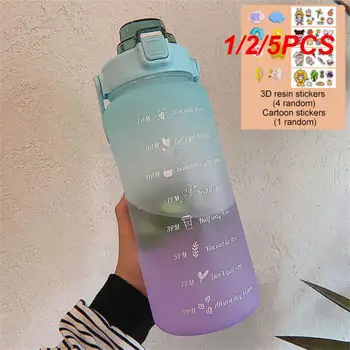 1/2 / 5ШТ Бутылка для воды с соломинкой, портативные бутылки для кемпинга, чашка для велосипеда для фитнеса, летний кувшин для холодной воды с отметкой времени,