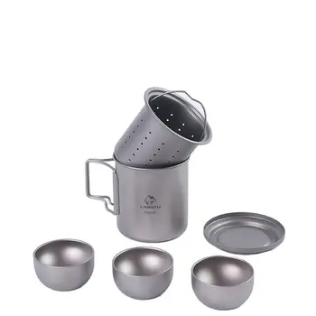 Портативный чайный набор Кунг-фу из чистого титана, походный чайник для чая, складная ручка, кружка с фильтром, 420 мл