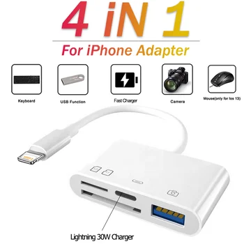 Новый кард-ридер 4 в 1 Lightning для SD TF U-диска для iPhone 14 12 11 13 8 Pro X MAX 30 Вт Зарядная Камера Памяти для iPad MacBook