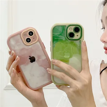 Сладкий Ретро Кремовый Розово-Зеленый масляный рисунок прозрачный Чехол Для Телефона iPhone 14 13 11 12 Pro Max XR 14Plus Xs Max Case Cute Cover