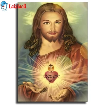 Католическое изображение Святого Сердца Иисуса 5D Алмазная живопись Полная круглая алмазная мозаика DIY Алмазная вышивка косым стежком декор