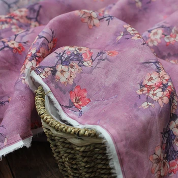 Высококачественный материал рами с принтом цветка персика в стиле пэчворк Высококачественное платье-халат из ткани чонсам