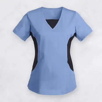 Женский легкий топ, удобные стильные топы для медсестер, V-образный вырез, короткий рукав, дышащий пуловер для ношения работниками по уходу, цвет
