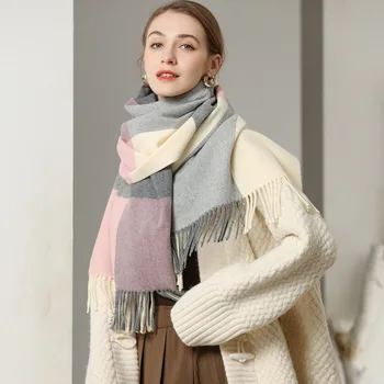 Осенне-зимний шерстяной шарф Женская корейская версия, шаль двойного назначения, утолщенный длинный кашемировый плед, студенческий теплый