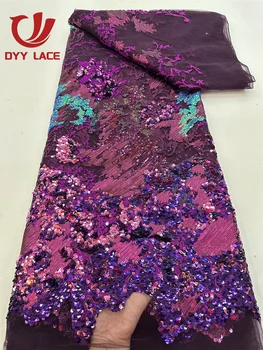 Горячая распродажа Роскошной Африканской кружевной ткани 2023, Вечерние платья с вышивкой пайетками, Сетчатые ткани для женщин, Тюль, Дизайнерский пошив 5 ярдов