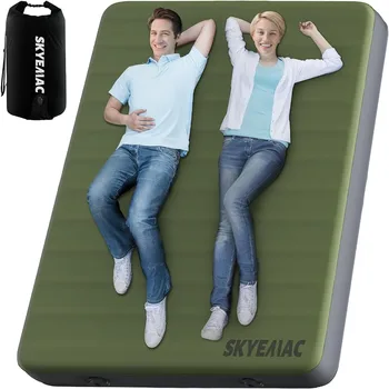 Самонадувающийся спальный коврик SKYEMAC - двойной походный коврик с 4-дюймовым надувным матрасом с эффектом памяти для 2 человек