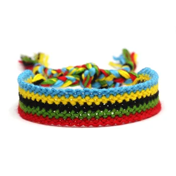 Плетеный браслет Дружбы в стиле бохо на молнии Для женщин и мужчин, Бразильский хиппи, Синий, желтый, Черный, Зеленый, Красный, Пятицветные Ювелирные изделия в полоску.