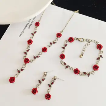 1 Комплект Шикарного розового ожерелья для ключиц, Регулируемого женского Розового ожерелья, Сказочного Тонкого цветочного браслета, подвесных серег, декоративного