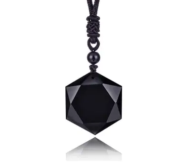 Прямая поставка, черное ожерелье с обсидиановой подвеской, обсидиановая звезда Ронде, подвеска 