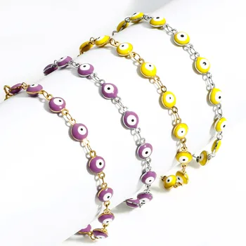 304 Религиозных браслета-цепочки из нержавеющей стали, металлические круглые эмалевые браслеты от сглаза для женщин, ювелирные браслеты, подарки, 16,5 см, 1 штука