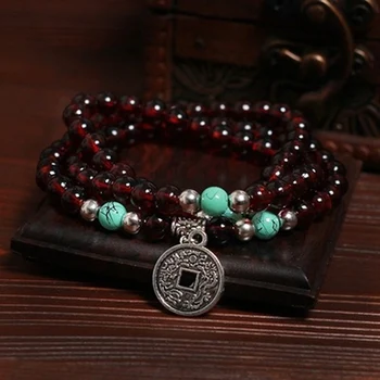 Буддийский браслет из красных бусин, Многослойная Медная монета, браслеты Будды, Ювелирный браслет, подарок для модных женщин, аксессуары для украшения