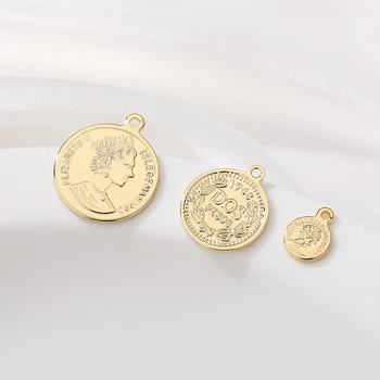 3ШТ 14-Каратная позолоченная медная медаль в виде цветка, подвески для монет, подвески с портретом королевы, сделанные своими руками для изготовления серег, ожерелий, браслетов, ювелирных изделий