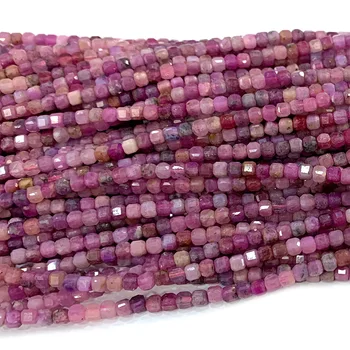 Veemake Розово-красный Рубин, натуральные подвески с драгоценными камнями, ожерелье, браслеты, серьги, Граненый кубик, мелкие бусины для изготовления ювелирных изделий