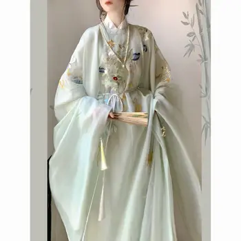 Зеленый Hanfu Ming Wei Jin стиль летняя одежда тонкий большой широкий рукав вышивка женский полный комплект китайского стиля платье hanfu женское