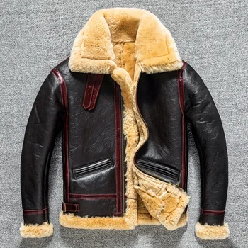 ГОД!Бесплатная доставка.Классическая меховая куртка Air Force B3.Мужская толстая зимняя теплая дубленка.Ткань из 100% натуральной кожи. шерсть