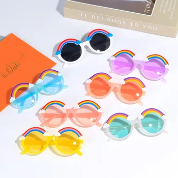 Детские солнцезащитные очки с модной защитой от ультрафиолета, Защита от солнца на открытом воздухе, Поляризованные очки Uv400, Круглые, устойчивые к ультрафиолету, Радужные Милые