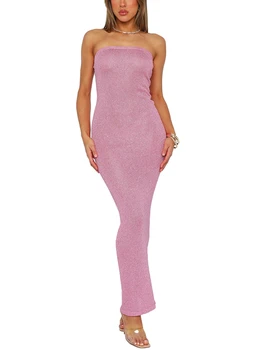 Louatui Женское облегающее платье без бретелек, летнее однотонное вечернее платье с открытой спиной для коктейля, пляжная эстетичная одежда