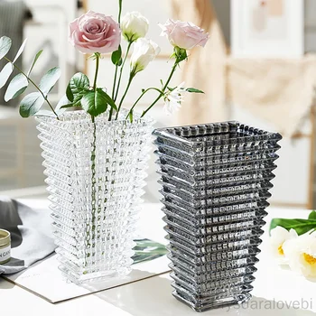 Роскошная хрустальная ваза Nordic, контейнер для цветочных композиций, украшение рабочего стола, прямоугольные вазы для цветочных композиций.