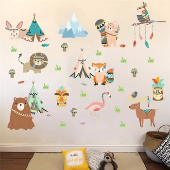 Наклейка на стену в стиле Bosmia с животными для детской комнаты, украшение дома, сделай сам, Фламинго, Сова, Сафари, настенное искусство, наклейки из ПВХ, плакат с мультфильмом