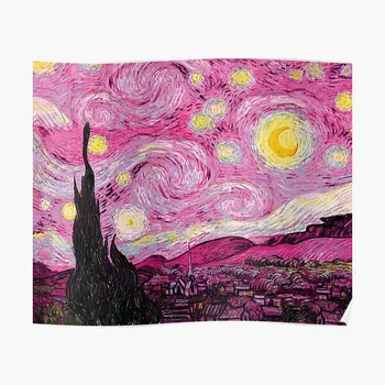 Декор плаката Van Gogh Pink Starry Night Современное Забавное украшение Настенная печать Картина Винтажная Художественная роспись комнаты Дома Без рамки