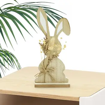 Декор Пасхального Кролика Резная скульптура животного из дерева Кролик с букетом Кролик Модель деревянных поделок Орнамент Декор Кролика для