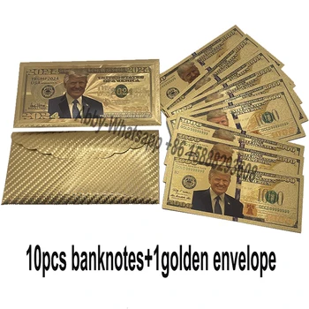 Оптовая продажа Банкнота Президента США Дональда Трампа из цветной золотой фольги 24 карат номиналом 1000 долларов в Золотом конверте с патриотическим подарком