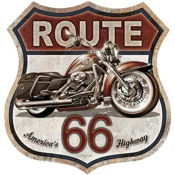 Жестяная Вывеска Desperate Enterprises Route 66 Bike Shield - Ностальгический Винтажный Металлический Декор Стен