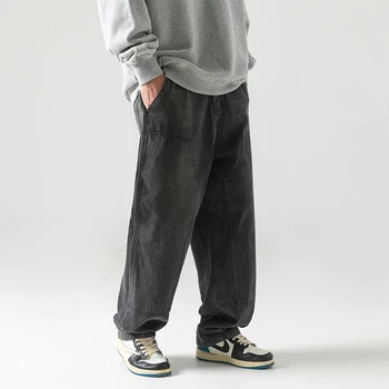 Американские винтажные потертые прямые мешковатые джинсы для мужчин Harajuku, повседневные джинсовые брюки-карго, высококачественные Свободные брюки мужские