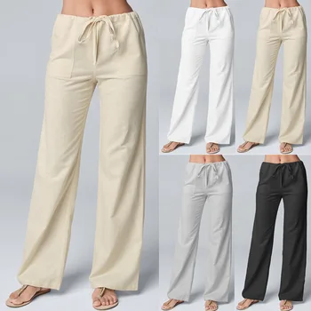 S-5XL 6 цветов, Эластичные Свободные прямые брюки с высокой талией длиной до щиколоток, Однотонная Повседневная женская одежда для школы, покупок и путешествий