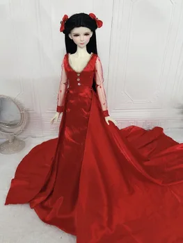 1/3 кукла BJD 60 см, цельное большое красное платье со шлейфом, бесплатная доставка
