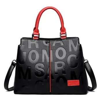 Женские сумки, роскошные сумки, дизайнерская модная сумка-тоут большой емкости, женская сумка-тоут из искусственной кожи с надписью на плече, черная сумка для покупок