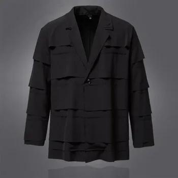 Осень 2023 года, Новый повседневный костюм в темном стиле, топ, мужское пальто свободного кроя с длинным рукавом