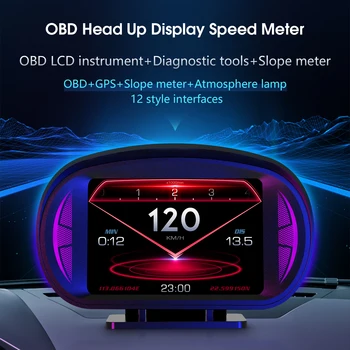 OBD HUD OBD2 Головной дисплей бортового компьютера Автомобильные Принадлежности OBD2 Цифровой измеритель скорости 4x4 инклинометр GPS Датчик наклона PID оборотов в минуту