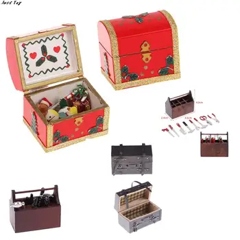Новый миниатюрный кукольный домик, сундук для игрушек, Рождественская коробка, декор, Медведь, трость, Лошадка-качалка, колокольчик, Модель декора кукольного дома, Аксессуары