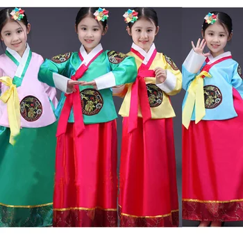 восточная одежда для девочек, традиционная корейская одежда для девочек, одежда для сценических танцев, платье для выступлений, платье Ханбок, 4 цвета