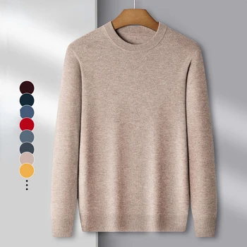 2023 Высококачественный Новый модный бренд, Шерстяной вязаный пуловер, Свитер с круглым вырезом для мужчин, Осенне-зимний Повседневный джемпер, Мужская одежда R139