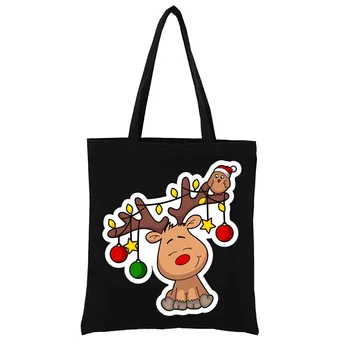 Холщовая сумка для покупок, новогоднее поздравление с Рождеством Санта-Клауса, Эко-модные сумки-тоут, эстетичные женские сумки для женщин