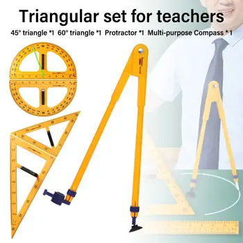 Большая треугольная линейка, прочный многоразмерный математический геометрический компас, многофункциональный угловой транспортир, школьный офис