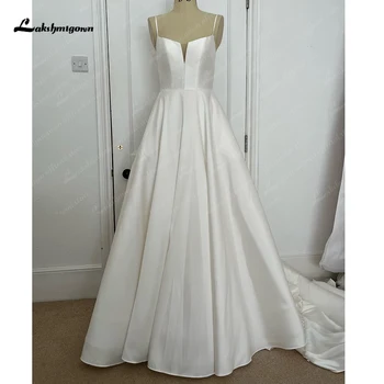 Атласное Свадебное платье Lakshmigown 2023 На тонких бретельках Длиной до пола с бантом 2023 Vestido de novias
