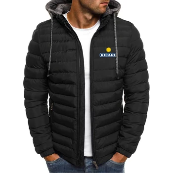 Модная осенне-зимняя куртка с логотипом Ricard 2023 года, однотонная, на молнии, с капюшоном и хлопчатобумажной подкладкой, повседневная, с