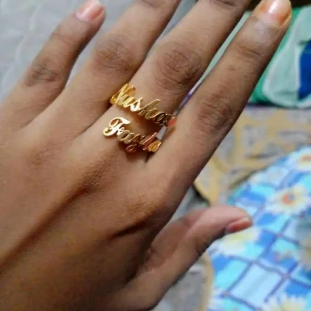 Персонализированное кольцо с двойными именами из золота и нержавеющей стали, открытые Регулируемые кольца-обещания для пары для женщин, Романтические ювелирные подарки . ' - ' . 0