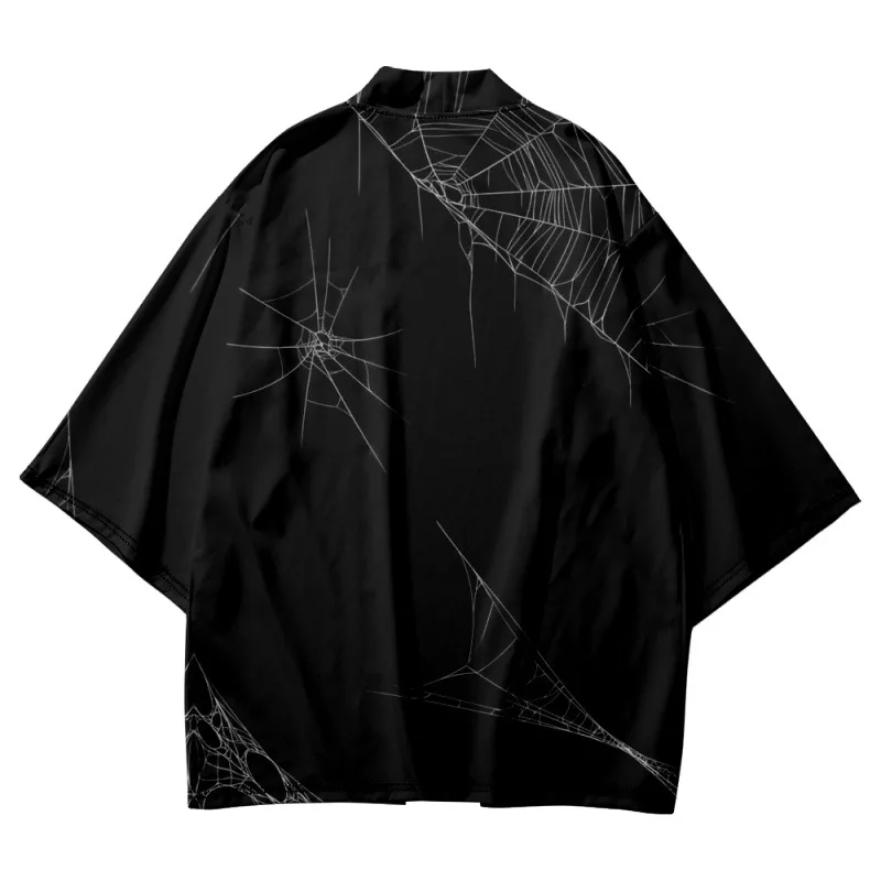 Черный Традиционный Кардиган Хаори Кимоно Азиатская Одежда С Принтом Паутины Гавайская Рубашка Женская Мужская Японская Пляжная Негабаритная Юката 6XL . ' - ' . 0