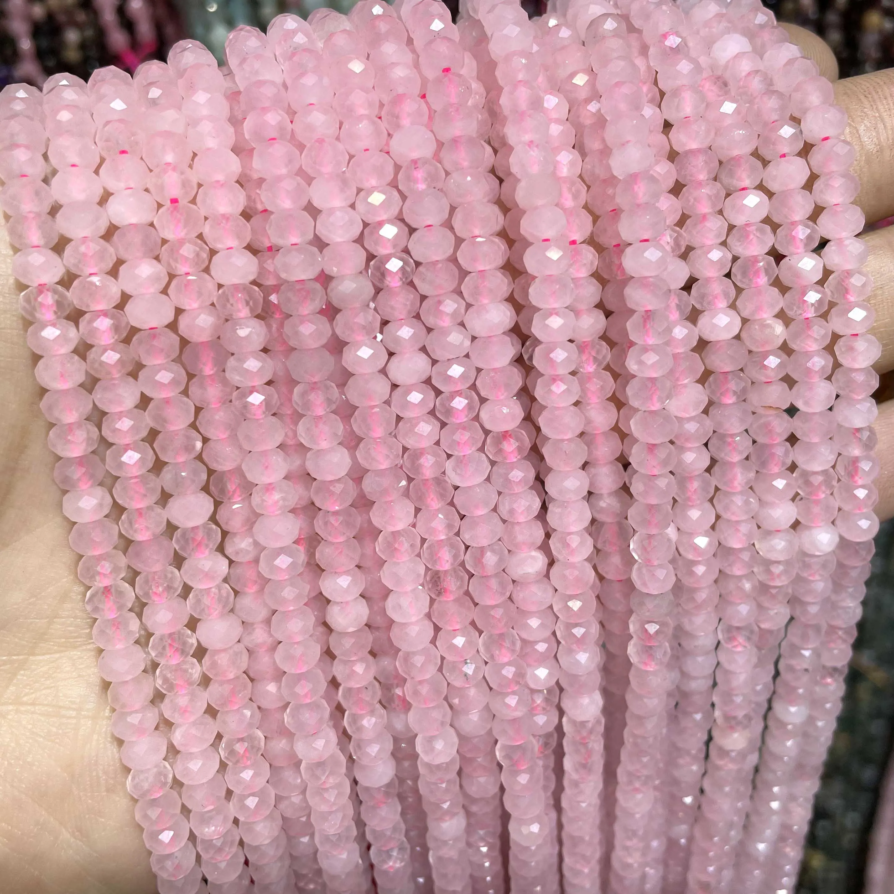 2 мм 4 мм Натуральный Ограненный камень Розовый кварц Rondelle Круглые Свободные бусины для изготовления ювелирных изделий DIY Браслет Ожерелье Заклепки для ушей . ' - ' . 1