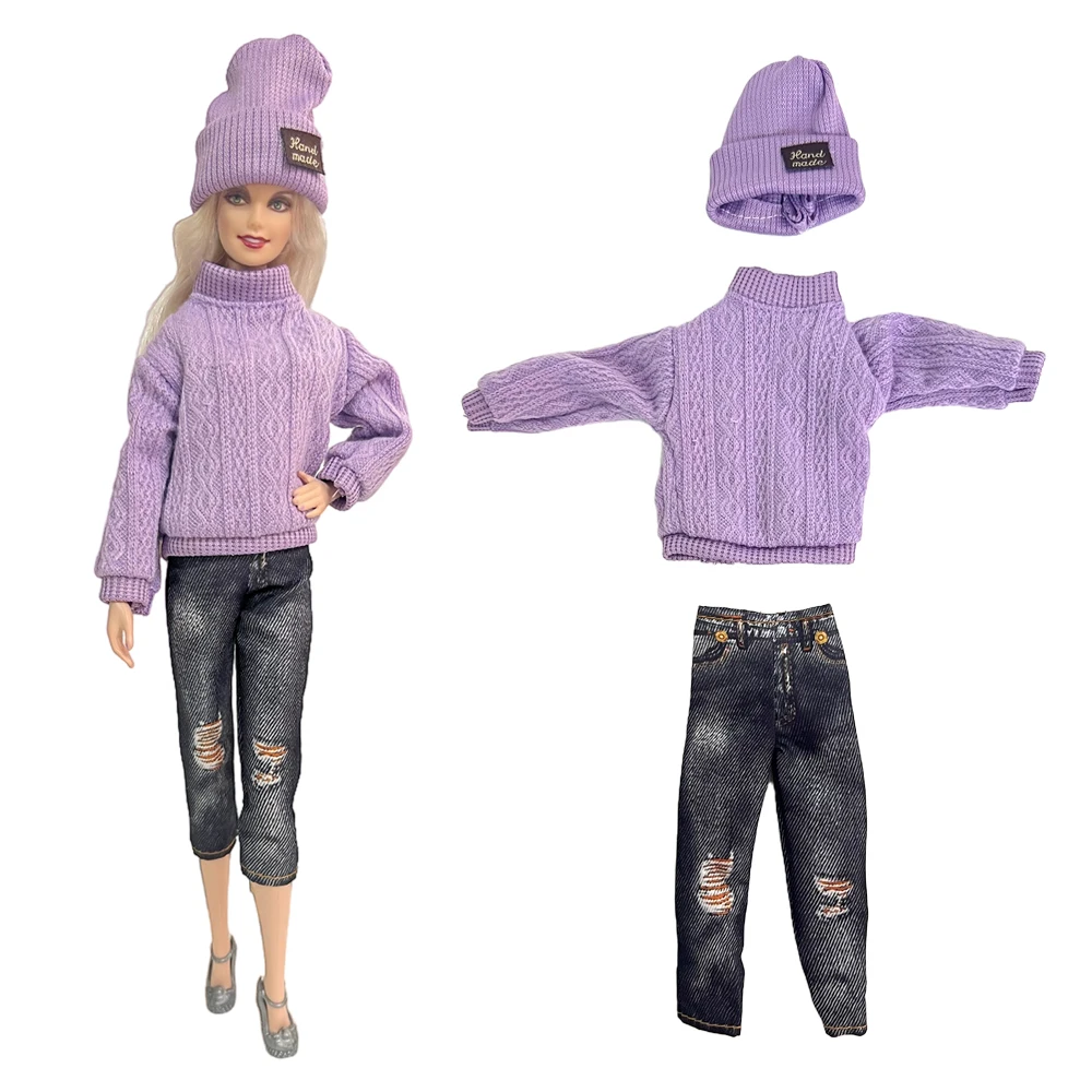 NK 5 Комплект модной одежды Шляпа, свитер, джинсы для куклы 1/6 Современная одежда для куклы Барби Аксессуары Детские игрушки . ' - ' . 1