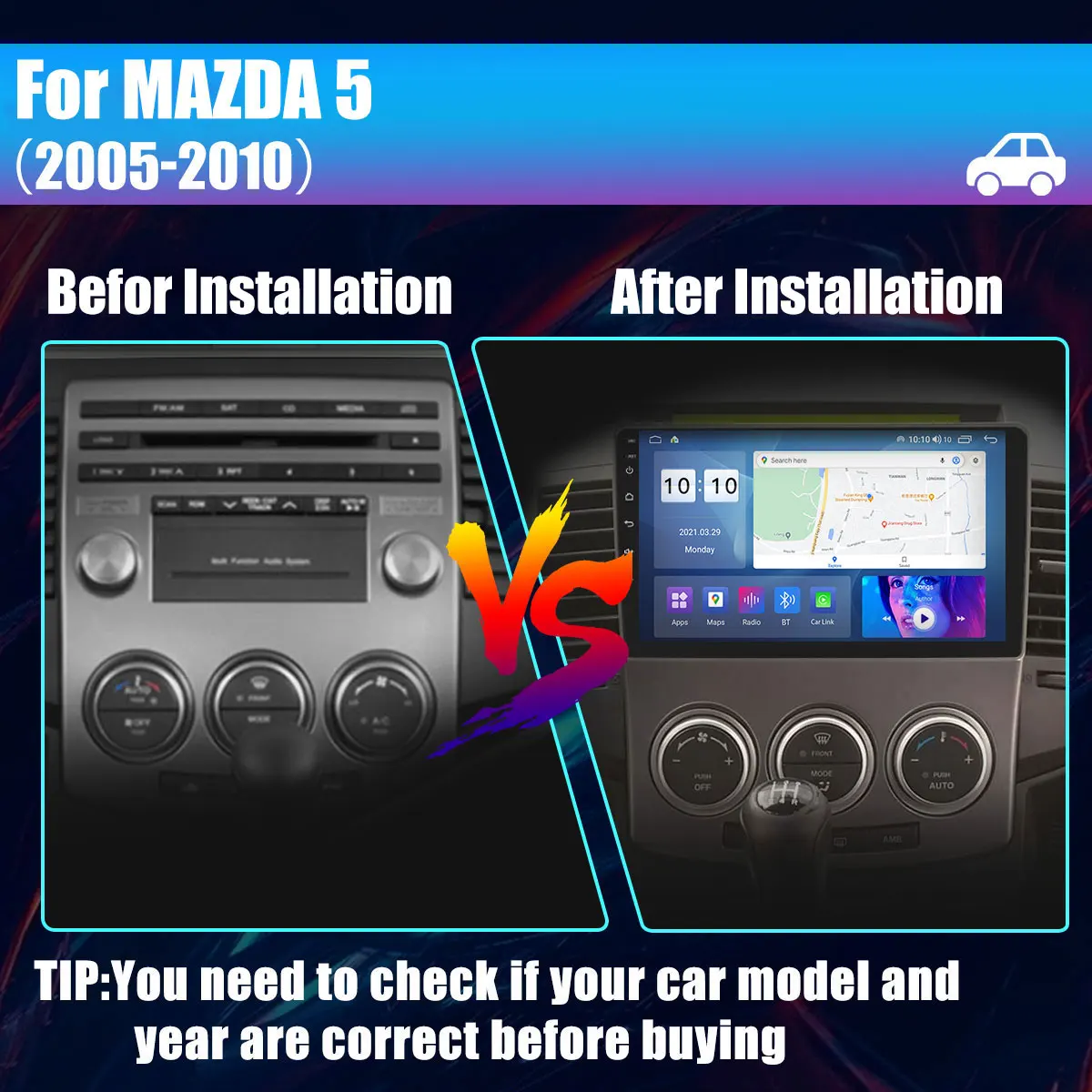 Автомагнитола Android 13 для Mazda 5 2005-2010, 9-дюймовый мультимедийный плеер с 4G WiFi Carplay и 2Din GPS-навигацией. . ' - ' . 1