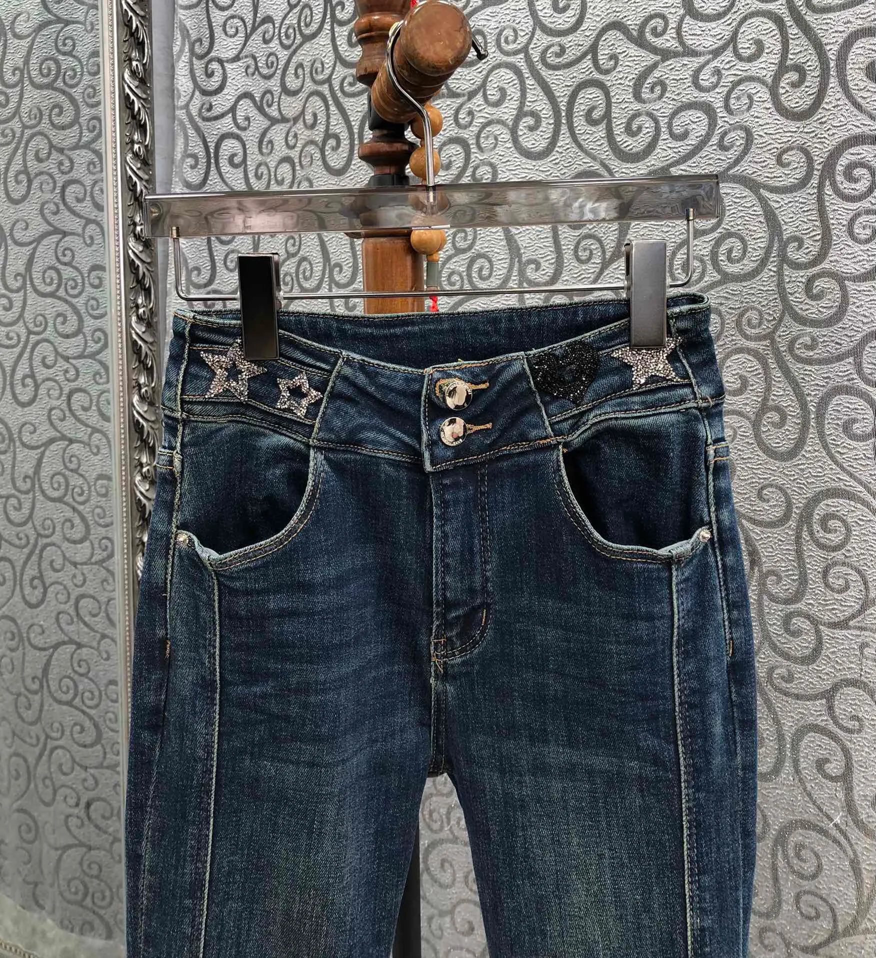 Женские джинсовые брюки 2023 Осенние женские расклешенные джинсы с разрезом в виде бриллиантовой звезды, длинные брюки, Новое поступление . ' - ' . 1