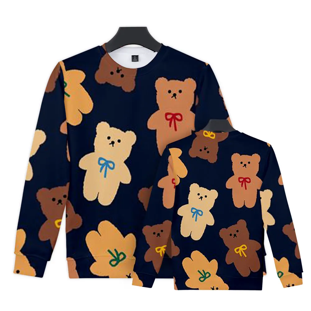 Осенне-зимний свитер с круглым вырезом и рисунком Медведя в уличном стиле Харадзюку Подходит для всех мест отдыха и повседневной носки . ' - ' . 1