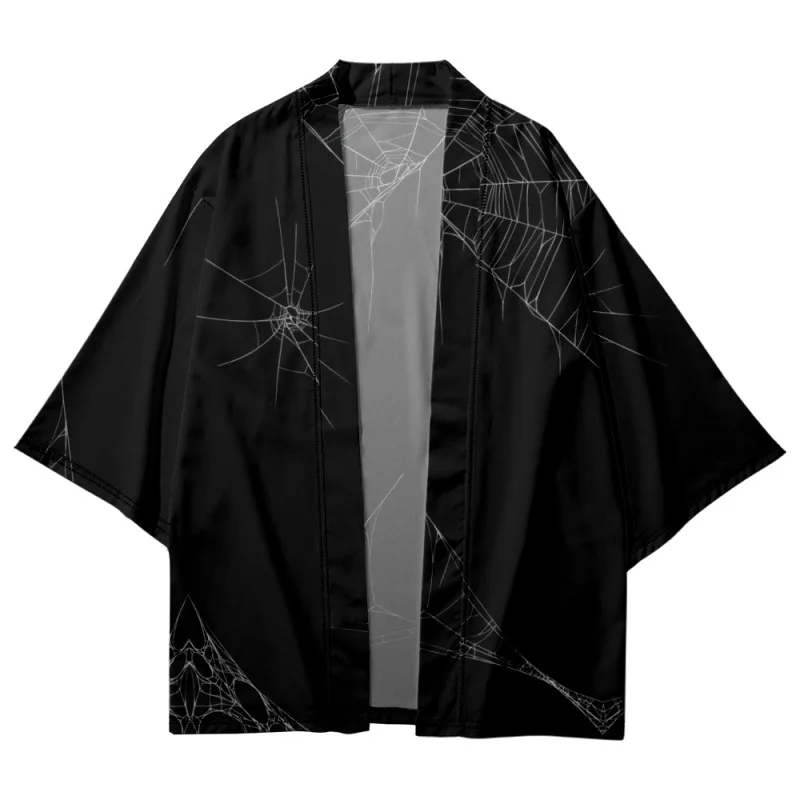 Черный Традиционный Кардиган Хаори Кимоно Азиатская Одежда С Принтом Паутины Гавайская Рубашка Женская Мужская Японская Пляжная Негабаритная Юката 6XL . ' - ' . 1