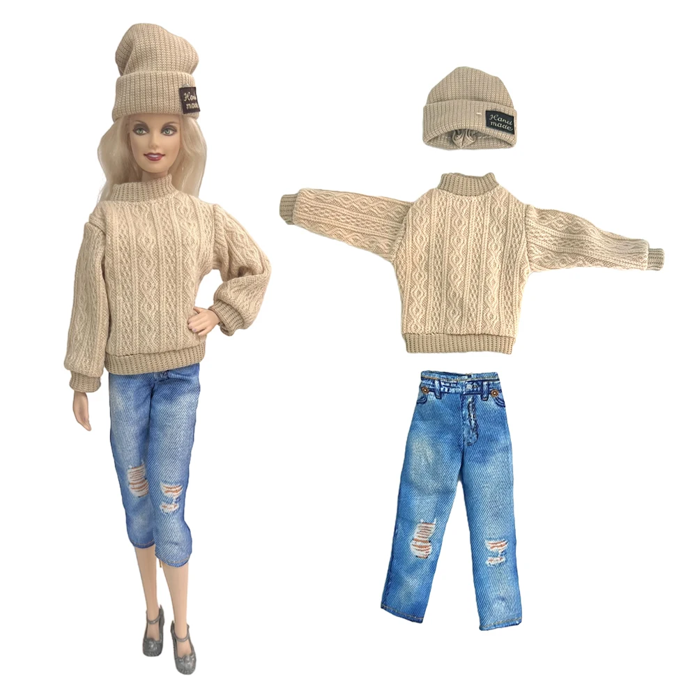 NK 5 Комплект модной одежды Шляпа, свитер, джинсы для куклы 1/6 Современная одежда для куклы Барби Аксессуары Детские игрушки . ' - ' . 2